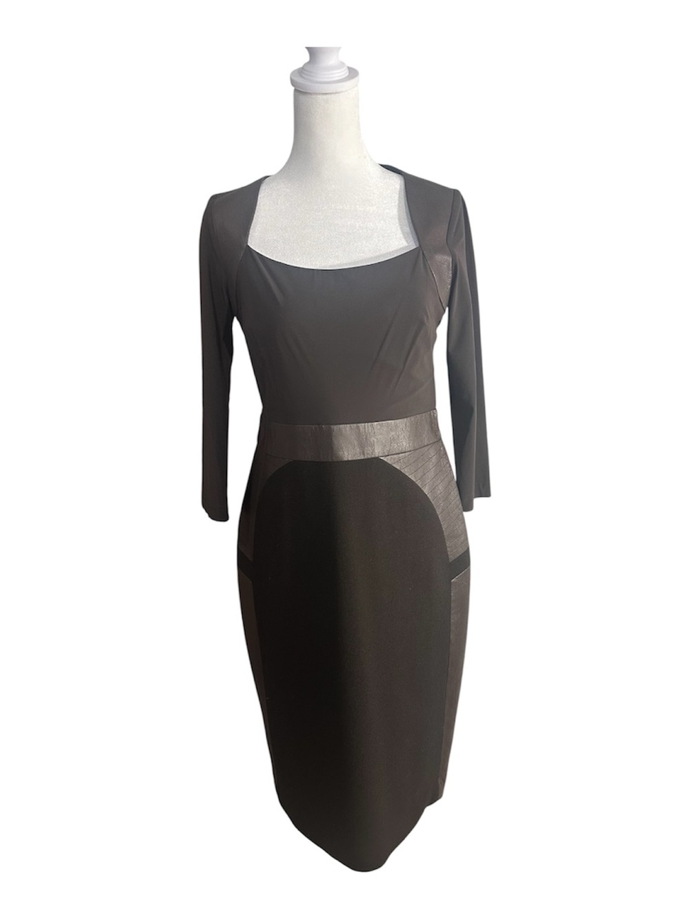 Teri Jon Brien MixedMedia Fauz Leather Panel Sheath Dress Size 6 Elegant